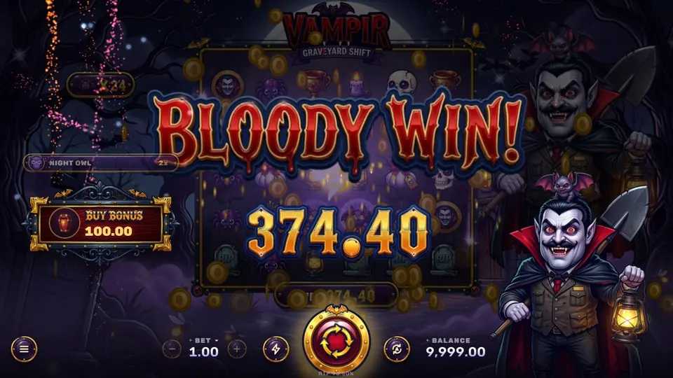 Bloody Win celebration, 374.40 on a 1.00 bet