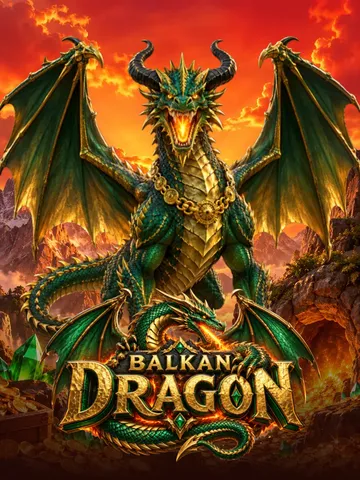 Balkan Dragon key art: a green dragon on a hoard of gold